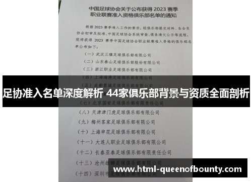 足协准入名单深度解析 44家俱乐部背景与资质全面剖析